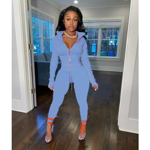 TC043 Hot style European and American womens solid color suit sports two-piece suit