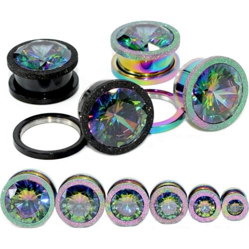 CHUANCI 2 PCS Colorful Zircon Grind Steel Screw Ear Plugs Tunnels Gauges Body Piercing Jewelry