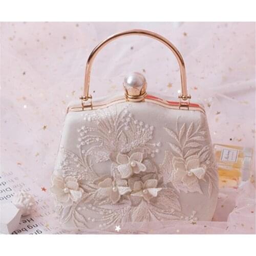 Handmade lolita Flower Embroidery Vintage Tassel shoulder bag Wrist Bag Evening Bag B1157