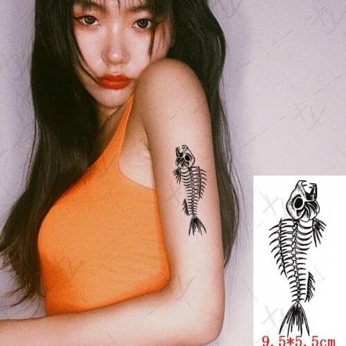 Waterproof Temporary Tattoo Sticker Fish Bone Tail Element Small Size The Body Art Flash Tatoo Fake Tatto For Woman Men