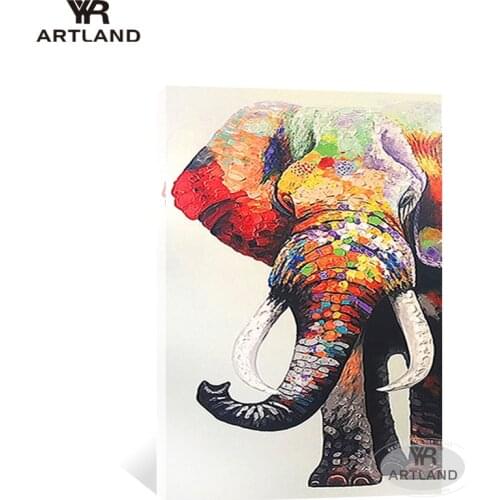 High quality handmade abstract animal canvas oil painting color elephant wall art home decoration for living room Entrance