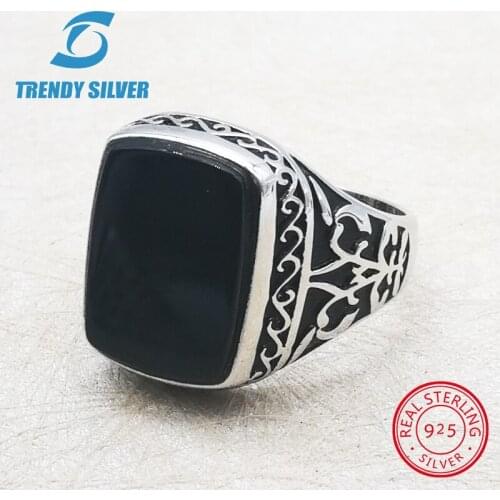 Silver 925 fine jewelry man rings men accessories turquoise gemstone natural onyx agate wholesale TRENDY SILVER