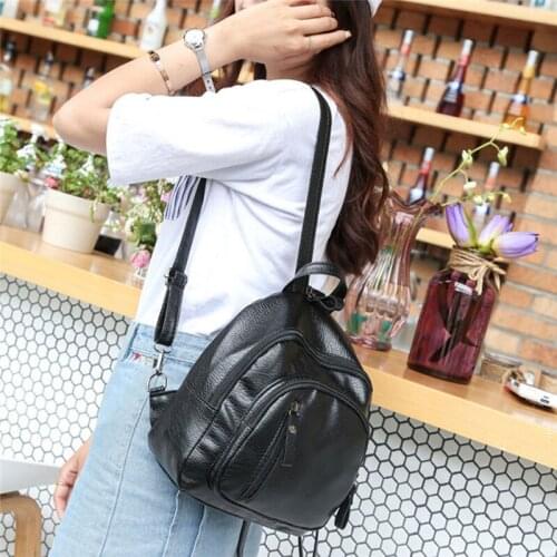 Women Black Backpacks Fashion Puleather Female Backpack Small Zipper Bags Student Backpack Solid Rucksack For Girls Casual PU