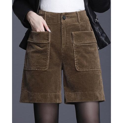 Korean Style Fall Winter Fashion Womens High Waisted Blue Black Brown Corduroy Shorts , Autumn Ladies Woman Clothes Shorts