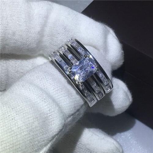 3pcs/set Vintage Zircon Rhinestones Geometric Rings Set For Women Accessories Engagement Wedding Band Rings