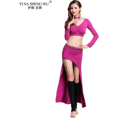 Belly Dance Costume Set Professional For Women Bellydance Top and Skirt With Underpants Belly Dance Long Sleeve Suit Belt New
