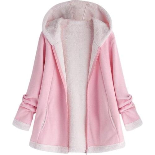 Winter Warm Coat Women Plus Size Solid Color Zip Up Long Sleeve Hooded Plush Coat Female Outwear Manteau куртка женская