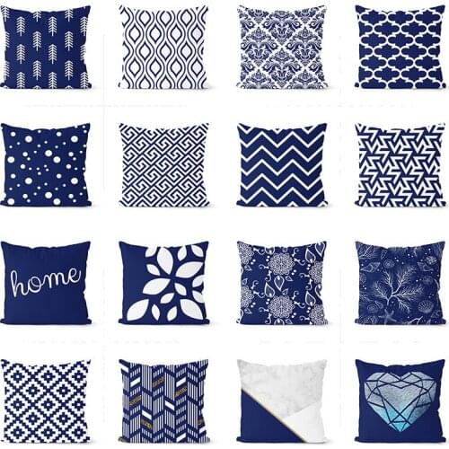 1pcs Pillowcase European Pattern Geometric Pillowcase Dark Blue Pillowcase NAVY BLUE Home Decor Pillow Cover