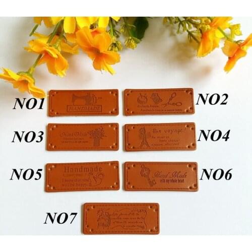 10Pcs/lo 20*50mm Handmade Tags Synthetic Leather Garment Labels Embossed DIY Jeans Cloth Sewing Craft Apparel Sewing Accessories