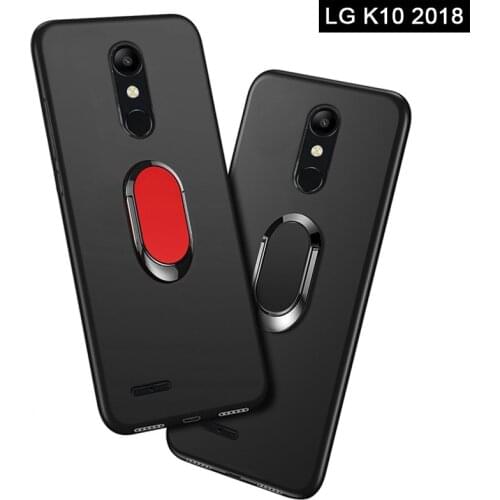 LG K10 2018 Case luxury 5.3 inch Soft Black plastic Metal Finger Ring Cover for LG K10 2018 Phone Cases