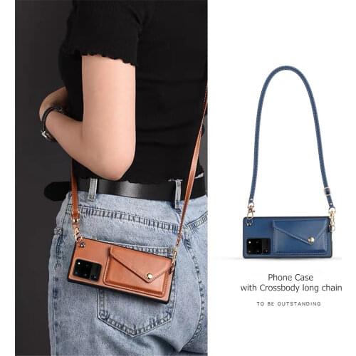 Crossbody Long Chain phonecase For Samsung Galaxy S20 ultra plus S9 S10 plus S10E note9 Card Wallet Case Back cover with strap