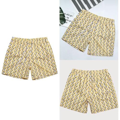 Hot kf-Mens Quick-Drying Loose 4-Point Shorts Yellow Penguin Digital Printed Mesh Lined Hot Spring Shorts Yellow