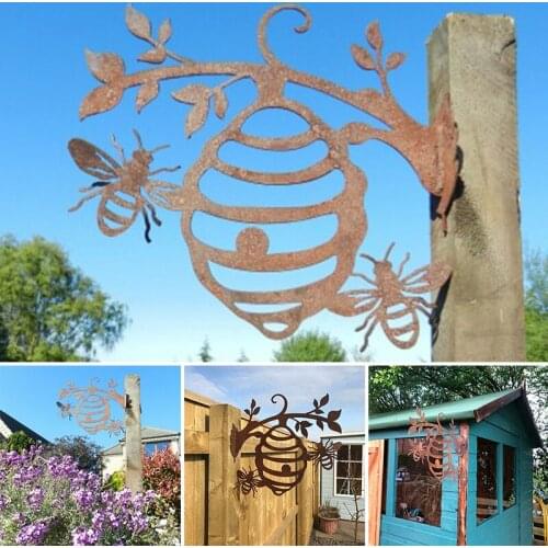 HOT Fathers Day Gift Bee Hive Garden Decor Iron Silhouettes Tree Plug-in Ornament
