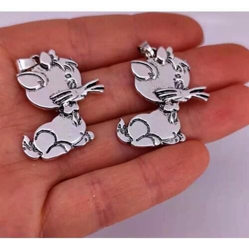 Hzew 5pcs cute cat Ancient silver color cat pendant charm for women man Accessories