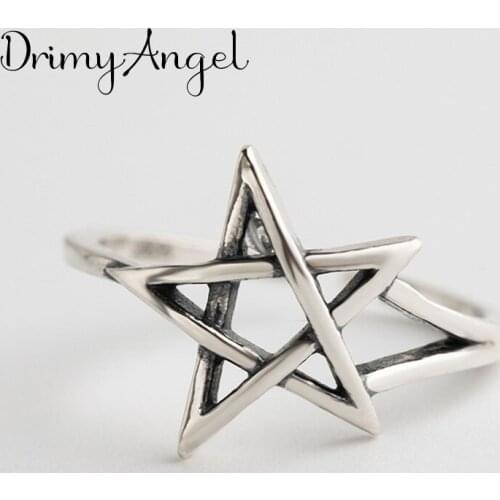 Vintage Handmade Silver Color Big Star Rings For Women Men Adjustable Size Christmas Gifts Party Rings Personality