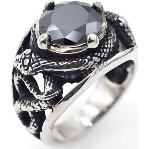 Domineering 316L Stainless Steel Black Agate Snake Rings for Goth Punk Style Male Gems Stone Rings Anniversary Jewelry Gifts