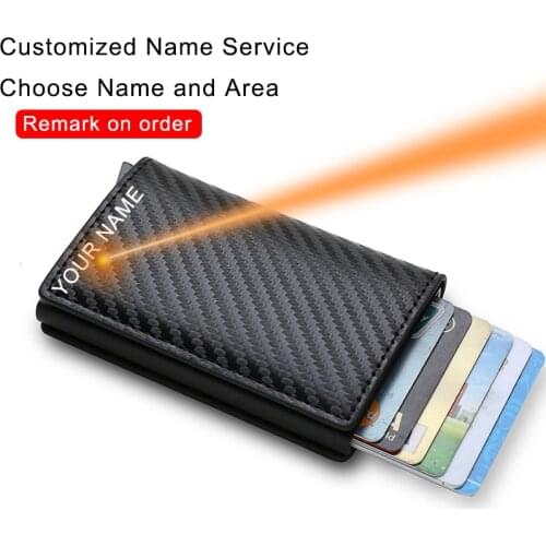 Customized Rfid Card Holder Wallet Men Name Laser Engraver Carbon Fiber Leather Slim Thin Smart Wallet Minimalist Wallet Gift
