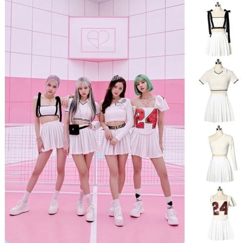 White Jazz Dancer Outfit Kpop Outfit Cheerleader Uniform Stage Costume Pleated Skirt Korean Girl Group Hip-Hop Dance Wear JL3467