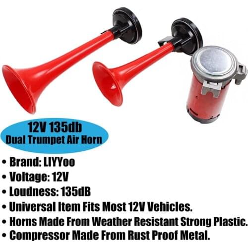 Red 12v super loud Car Air double horn 135dB Electric Horn Sound Speakers With pump Compressor For motorbike car ATV vehicle
