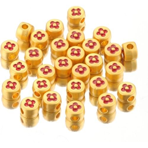10pcs 8mm Round Loose Beads Matte Gold Embossed Flower Pattern Beads Fit 3mm Round Leather Cord Bracelet Necklace Making