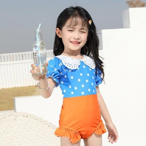 Print Short Sleeve Ruffle Girls Swimwear One Piece UPF UV50+ Swimsuit Kids Summer Cute Princess Swimming Suit for Girls 3-12 Y