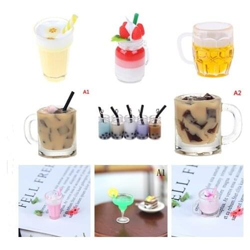 Mini Ice Cream Lemon Milk Fruit Tea Water Cup Miniatures Dollhouse Cups Kitchen Toys 1:12 Mini Dollhouse Miniatures Tableware