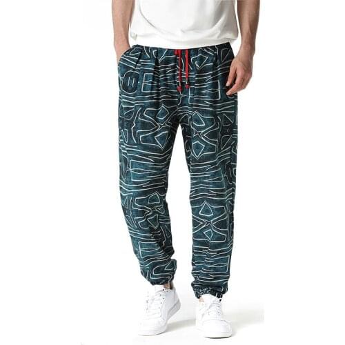 Fashion Linen Print Baggy Harem Pants Men Japanese Streetwear Joggers Pants Men Harajuku Casual Jogging Sweatpants Pantalones