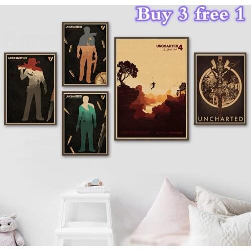 Uncharted Kraft Paper Game Poster Bar Cafe Home Kraft Paper Decorative paintings Wall Sticker