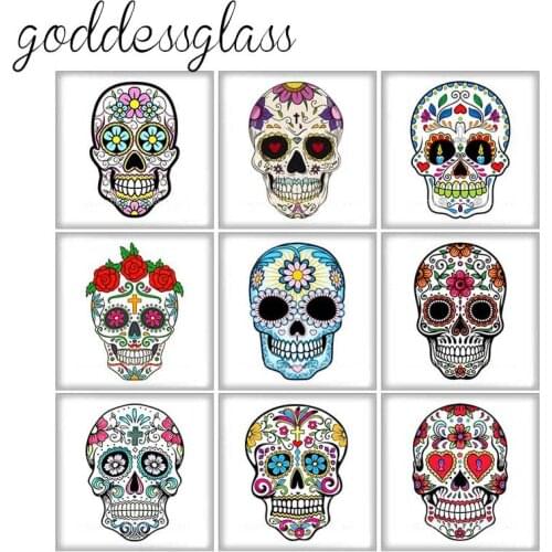 New Flower Skull Patterns Punk Square 10pcs mixed 12mm/20mm/25mm/30mm photo glass cabochon demo flat back Making findings