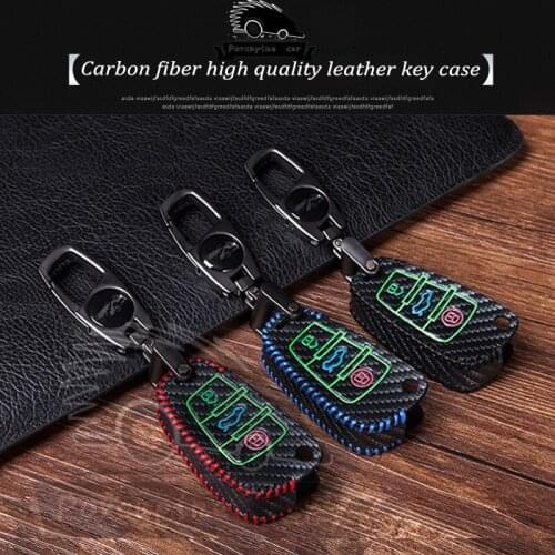 New Carbon fiber Noctilucent leather Car Key Case For Audi Q3 A1 A3 A4L Q5 Q7 A6L Turn Key Cover 3 Color Accessories