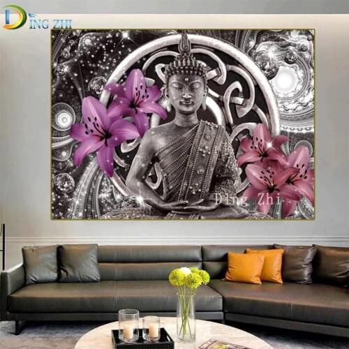 Full Square/Round Drill 5D DIY Diamond Painting Religion“Buddha Statue”Lily Flower 3D Embroidery Cross Stitch 5D Home Decor