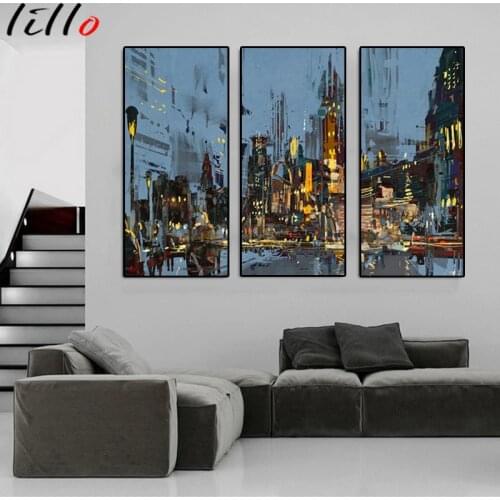 Modern architecture abstract paris street landscape wall poster modern night view street poster canvas print living room home
