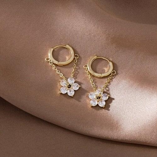 Simple Elegant Flower Earrings For Women Charms Gem Pendant Ears Fashion Jewelry Accessoires Female Good Gift