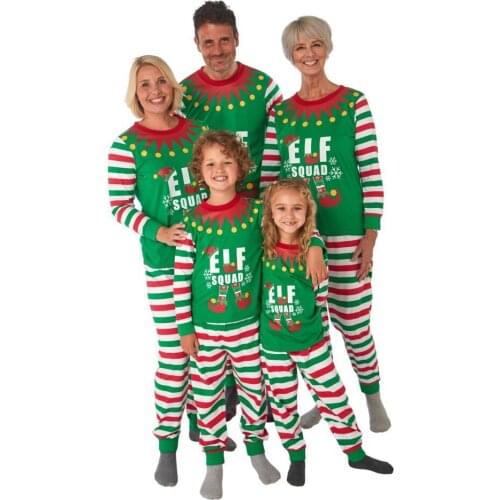 Christmas Family Matching Dad Mom Kid Pajamas PJS Set Green Elf Print Striped Sleepwear Nightwear Gift