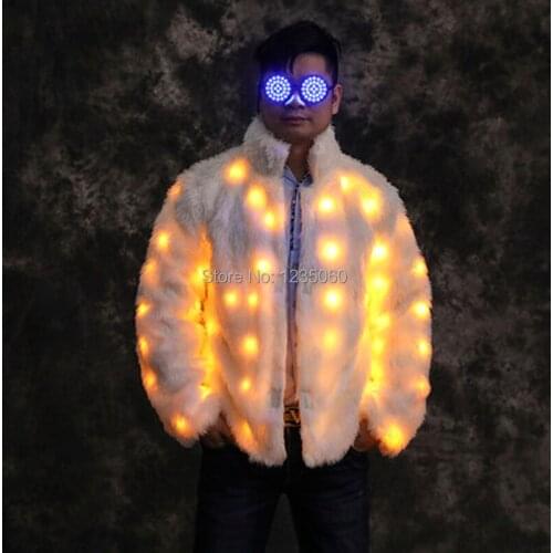 WYY Party ballroom dance led costumes colorful dj fur coat luminous dress clothe men robot show glowing outfits rave wears club