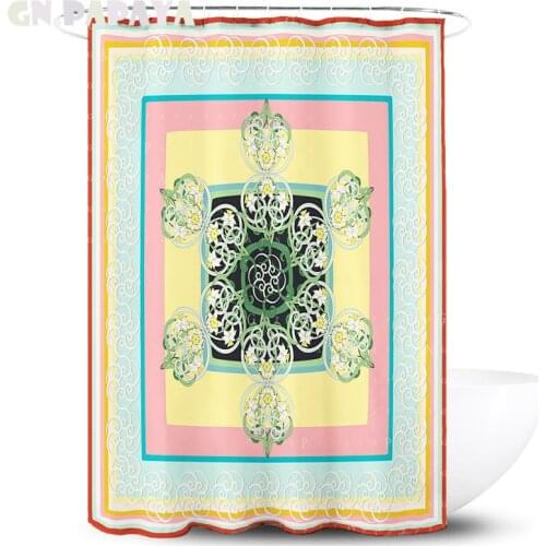 Tropical plant light blue macrame Bath Curtains Waterproof Polyester Fabric retro Shower Curtains Screen with Hooks Accessories