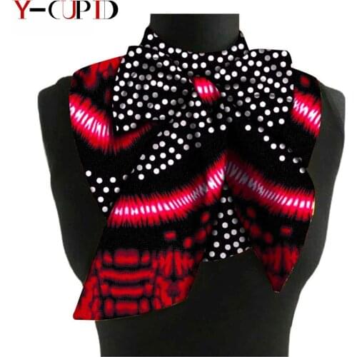 Women African Ankara Accessories Print Bowtie Neck Tie Bazin Riche Custom 100% Wax Handmade Fake Frill Collar Outfit YS2028001