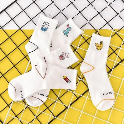 Harajuku Women Socks Print Animal Banana Dinosaur Milk Patterned Cotton Meias Funny Female Kawaii Socks Skarpetki Damskie Sokken