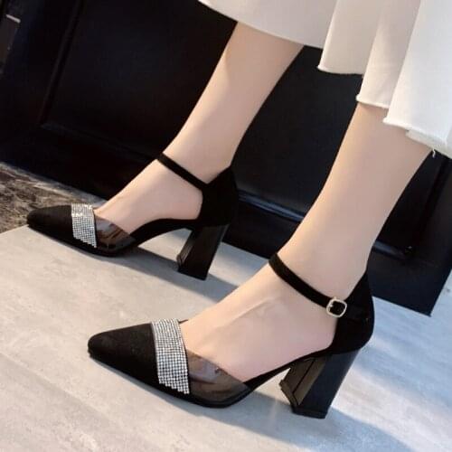 Women Block High Heels Sexy Ladies Dresses New Arrival 2020 Crystal Heel Shoes Woman High Heel Wedding Party Dress Green Shoe