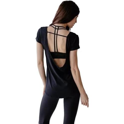 T-shirt For Fitness Female Backless Modal Yoga Jersey Woman Irregular Jogging Femme Gym Shirt Workout Short Sleeve Loose T-Shirt