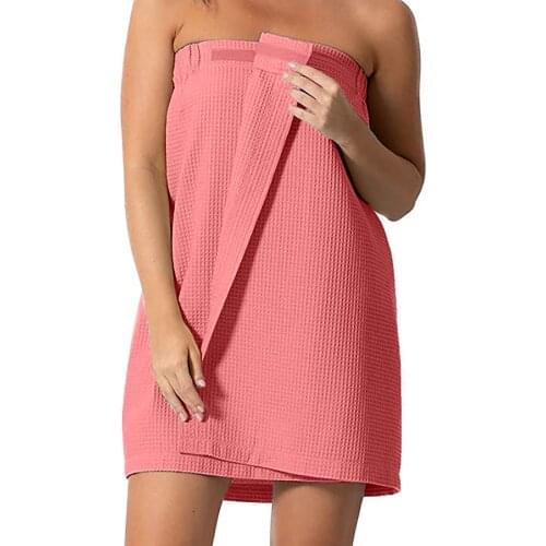Lady Waffle Towel Solid Colour Bath Towel Elastic Paste Closure Woman Body Wrap Tube Dress Towel