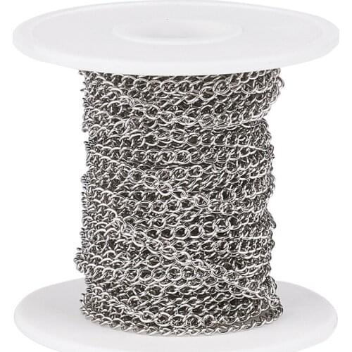 10m/roll 304 Stainless Steel Link Twisted Chains Curb Chain Soldered for Jewelry Making DIY Bracelet Necklace Craft 4x3x0.6mm