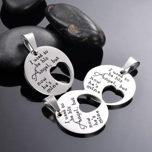 10pcs Stainless Steel Round Dog Tag Charm Pendant Necklace Jewelry Accessories "I Used to Be His/Her Angel Now is Mine"
