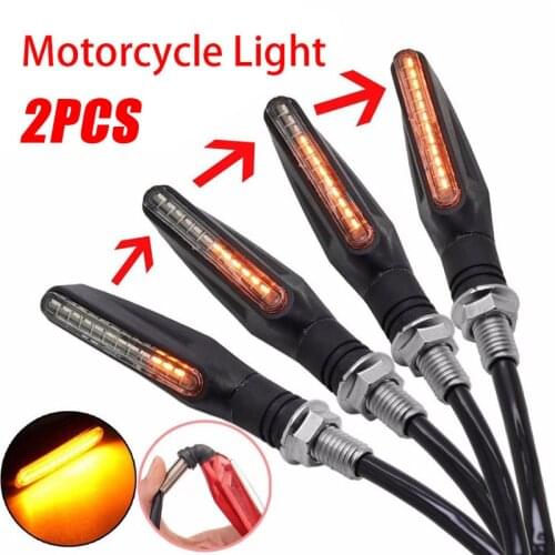 2PCS LED Motorcycle Turn Signals Light 12 SMD Tail Flasher Flowing Water Blinker IP68 Bendable Motorcycle Flashing Lights