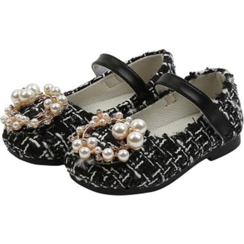 2021 Winter Autumn Girls Shoes Plush Mary Jane Shoes Pearls Princess Shoes Plaid Costume Tweed Warm Kids Flats Wool Baby Toddler