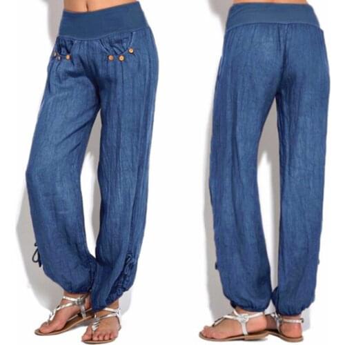 2021 Pants New Women Loose High Waist Cotton Linen Harem Pants Solid Women Summer Autumn Fashion Casual Pants Female Gympants