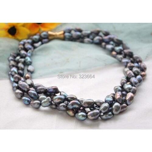 4row 17" 13mm black BAROQUE FRESHWATER PEARL NECKLACE