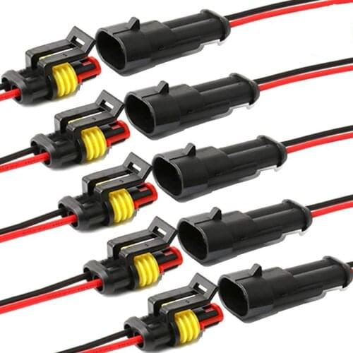 5 pcs 2 Pin Way 16 AWG Automobile Waterproof Connector Wire 1.5mm Series Terminal Connector Black for Car Truck Wire Connections