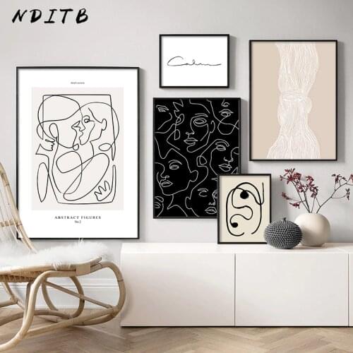 Abstract Line Canvas Black White Wall Art Minimalist Print Painting Nordic Poster Woman Body Picture Modern Living Room Decor