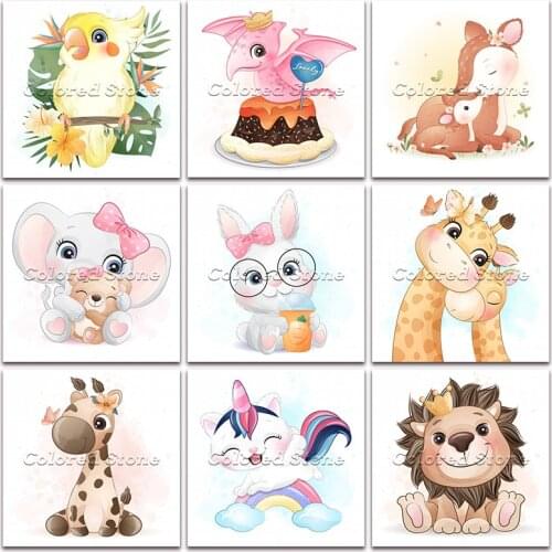 New Diamond painting Cartoon Animals Bird elephant deer lion giraffe 5D Full Square Drill embroidery 3D Round mosaic Drawing 161